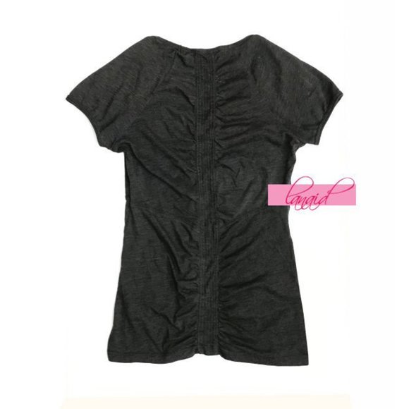 Athleta Fairfax Tee Charcoal Grey Heather V-Neck Ruched Cinched Anti-Bacterial - Picture 2 of 7